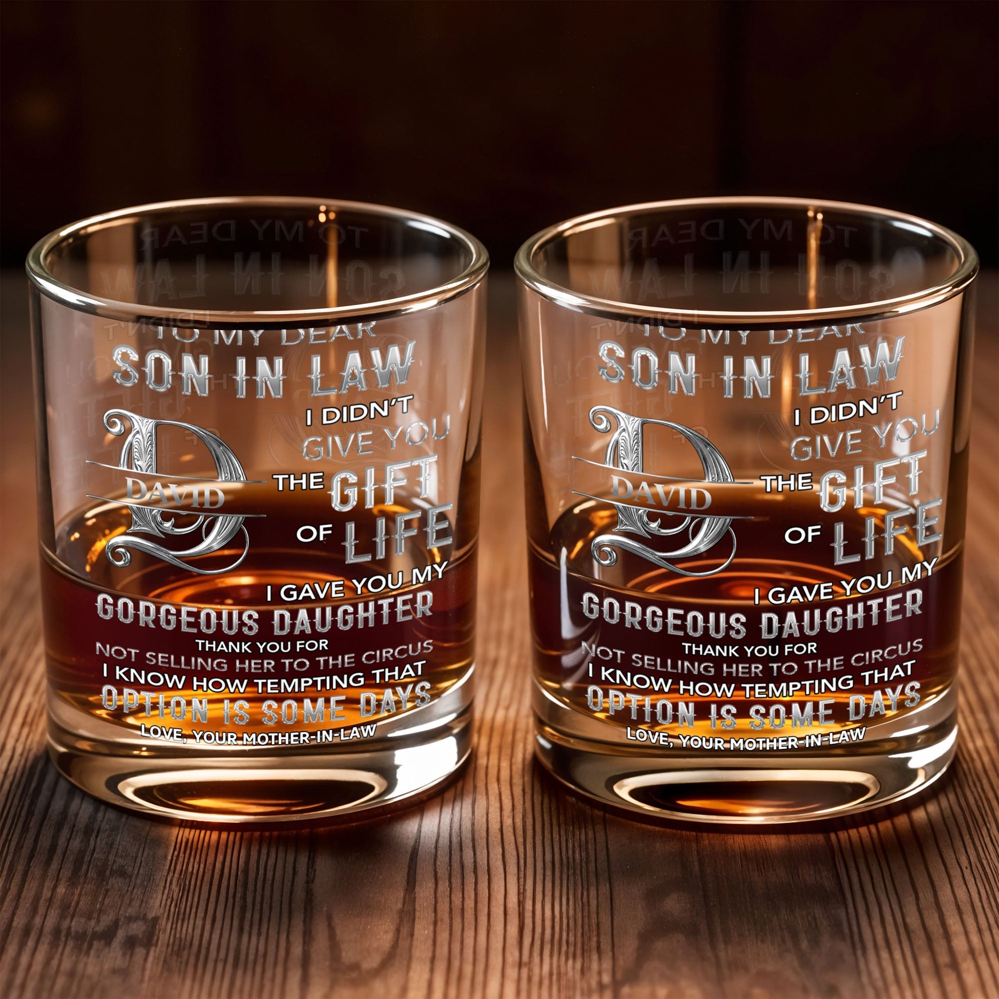 Personalized Custom Whiskey Glass Monogram Gift for Son-in-Law Whiskey Glass GradoCreations