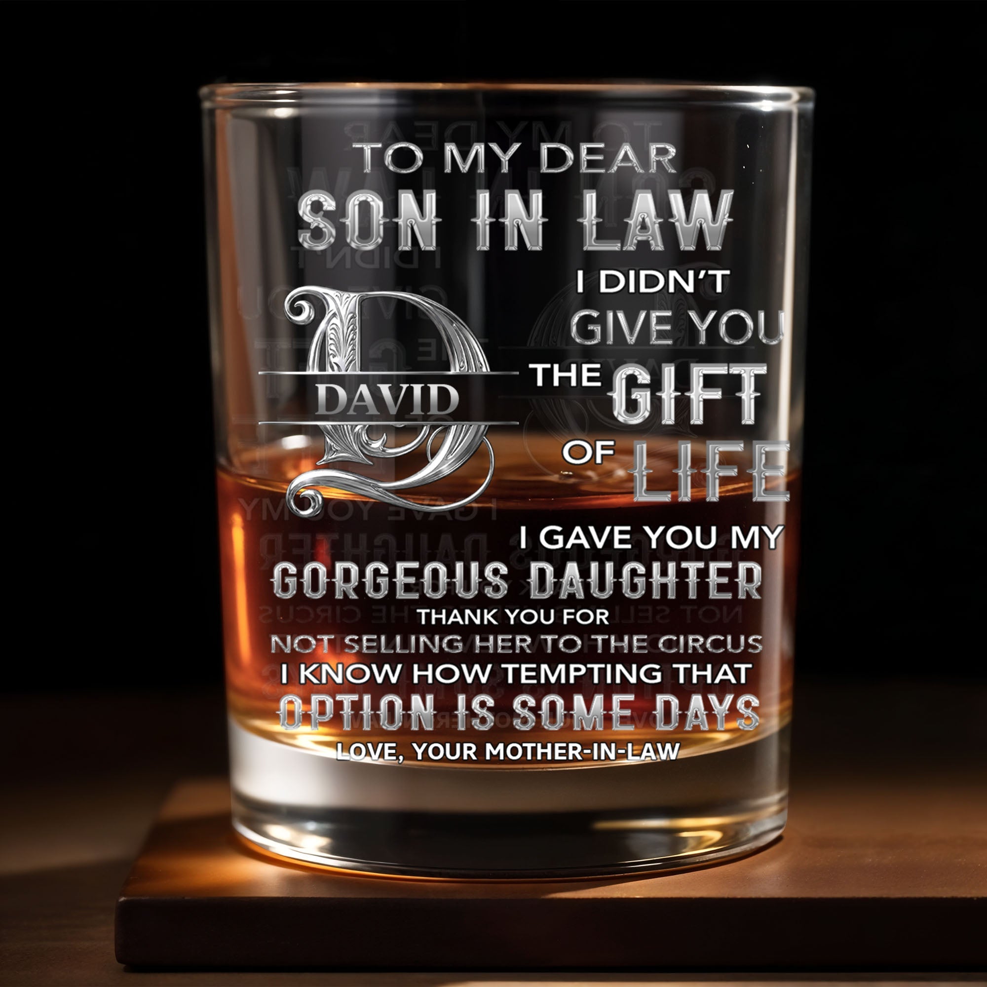 Personalized Custom Whiskey Glass Monogram Gift for Son-in-Law Whiskey Glass GradoCreations