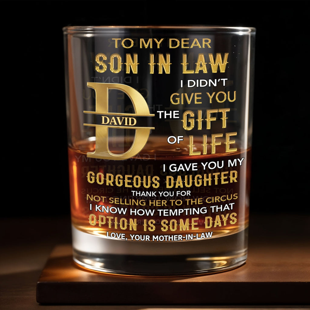 Personalized Custom Whiskey Glass Monogram Gift for Son-In-Law Whiskey Glass GradoCreations