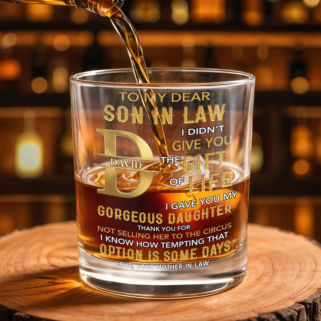 Personalized Custom Whiskey Glass Monogram Gift for Son-In-Law Whiskey Glass GradoCreations