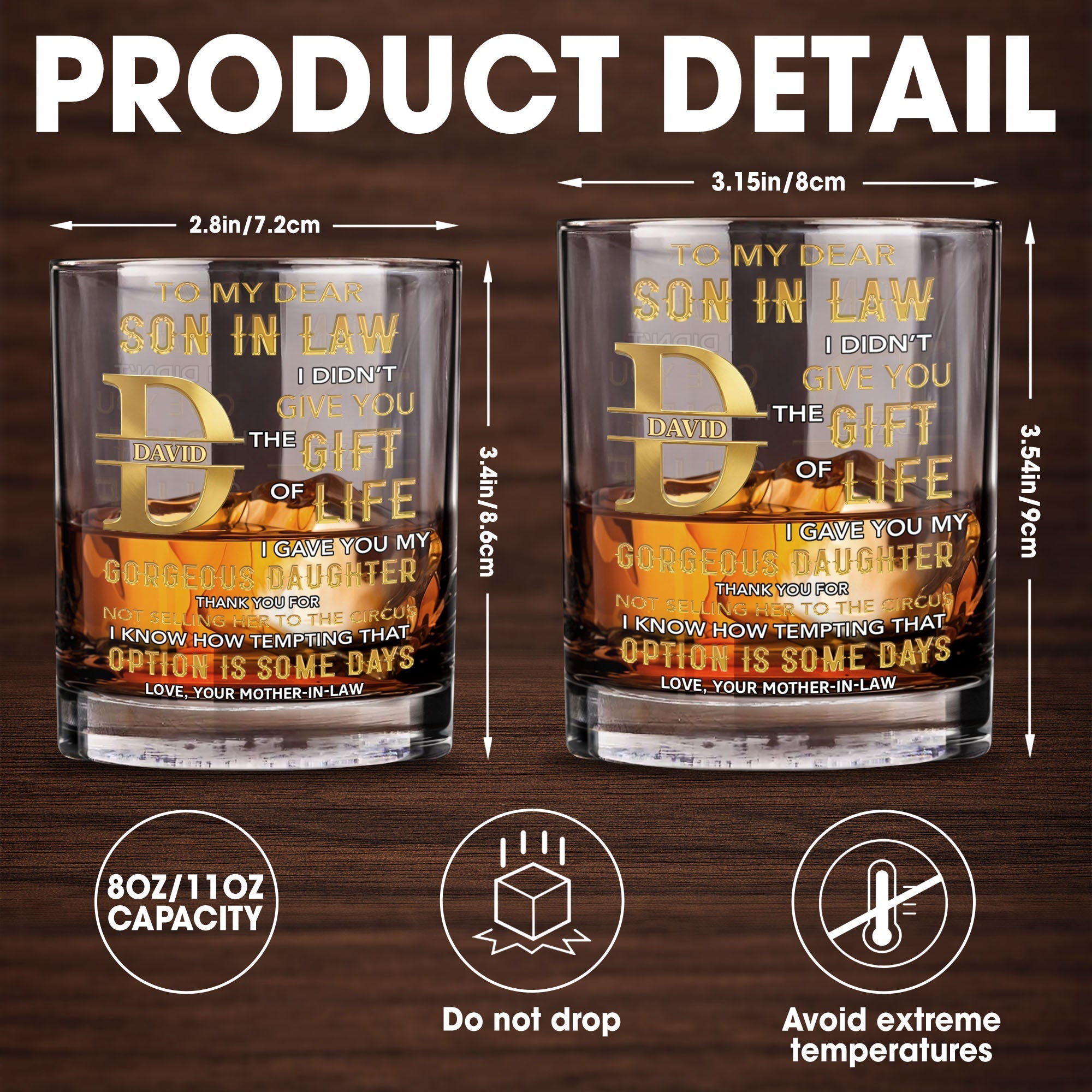 Personalized Custom Whiskey Glass Monogram Gift for Son-In-Law Whiskey Glass GradoCreations
