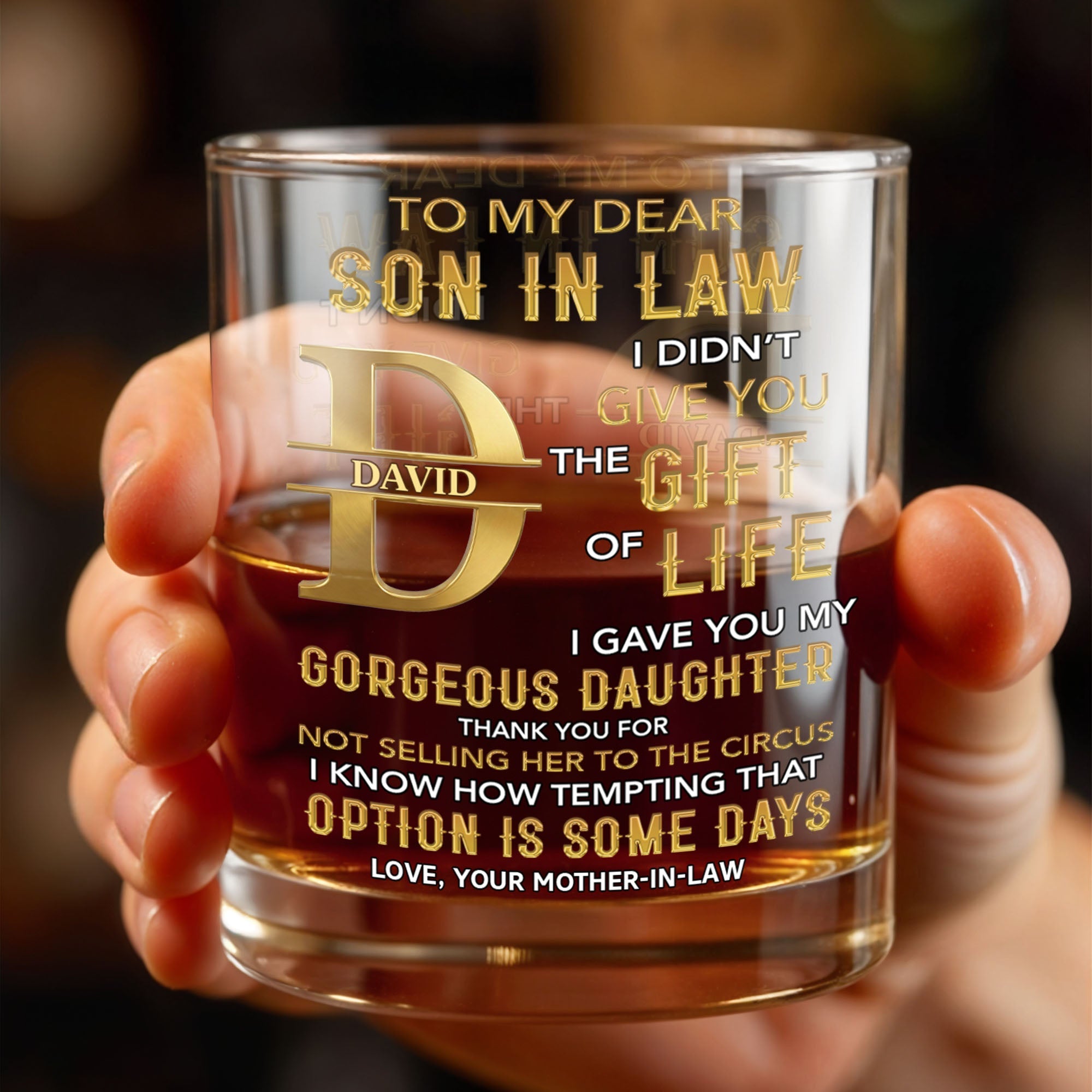 Personalized Custom Whiskey Glass Monogram Gift for Son-In-Law Whiskey Glass GradoCreations