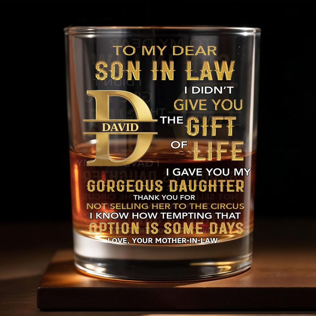 Personalized Custom Whiskey Glass Monogram Gift for Son-In-Law Whiskey Glass GradoCreations