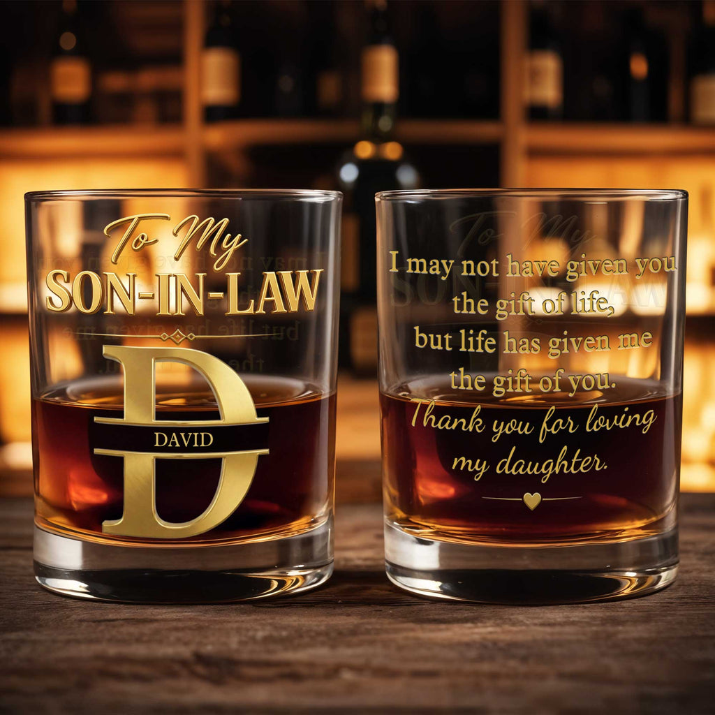 Personalized Custom Whiskey Glass Monogram Gift for Son-In-Law