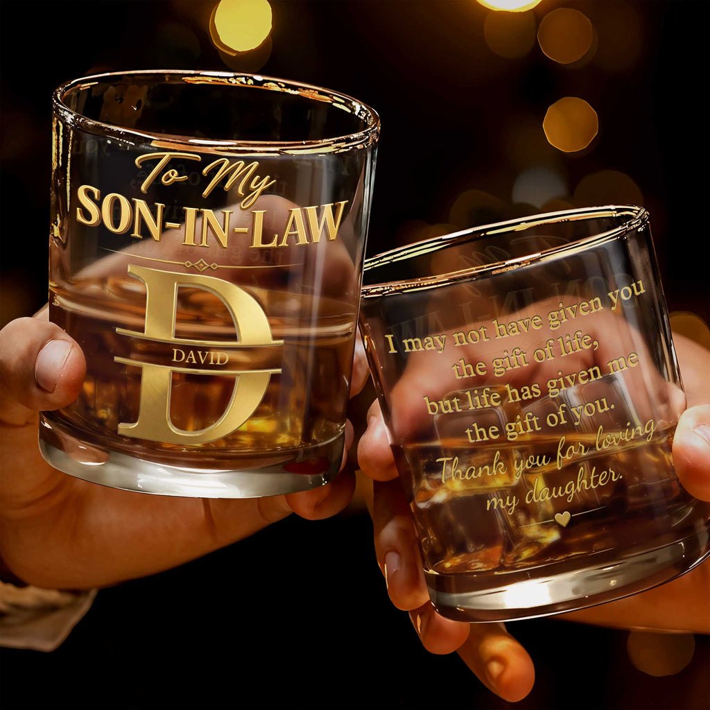 Personalized Custom Whiskey Glass Monogram Gift for Son-In-Law