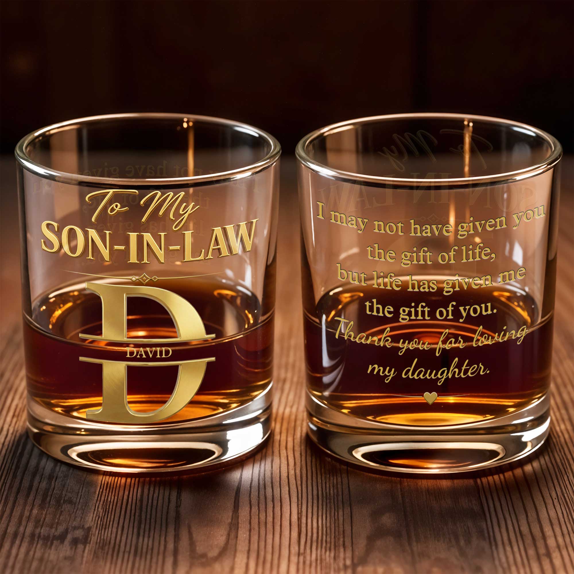 Personalized Custom Whiskey Glass Monogram Gift for Son-In-Law