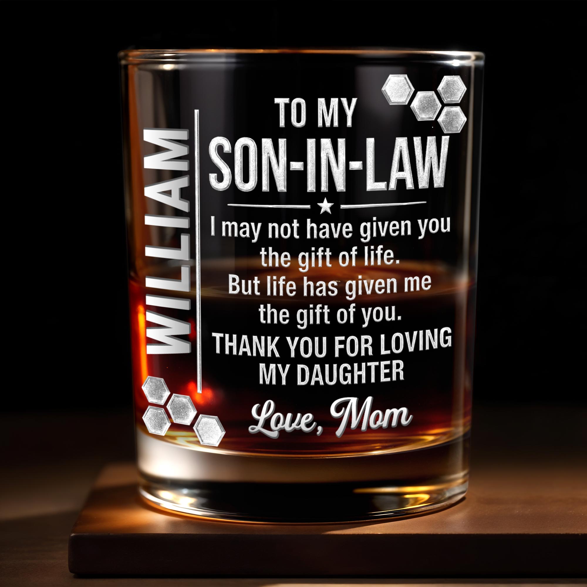 Personalized Whiskey Glass Custom Name Gift for Son-in-Law Whiskey Glass GradoCreations