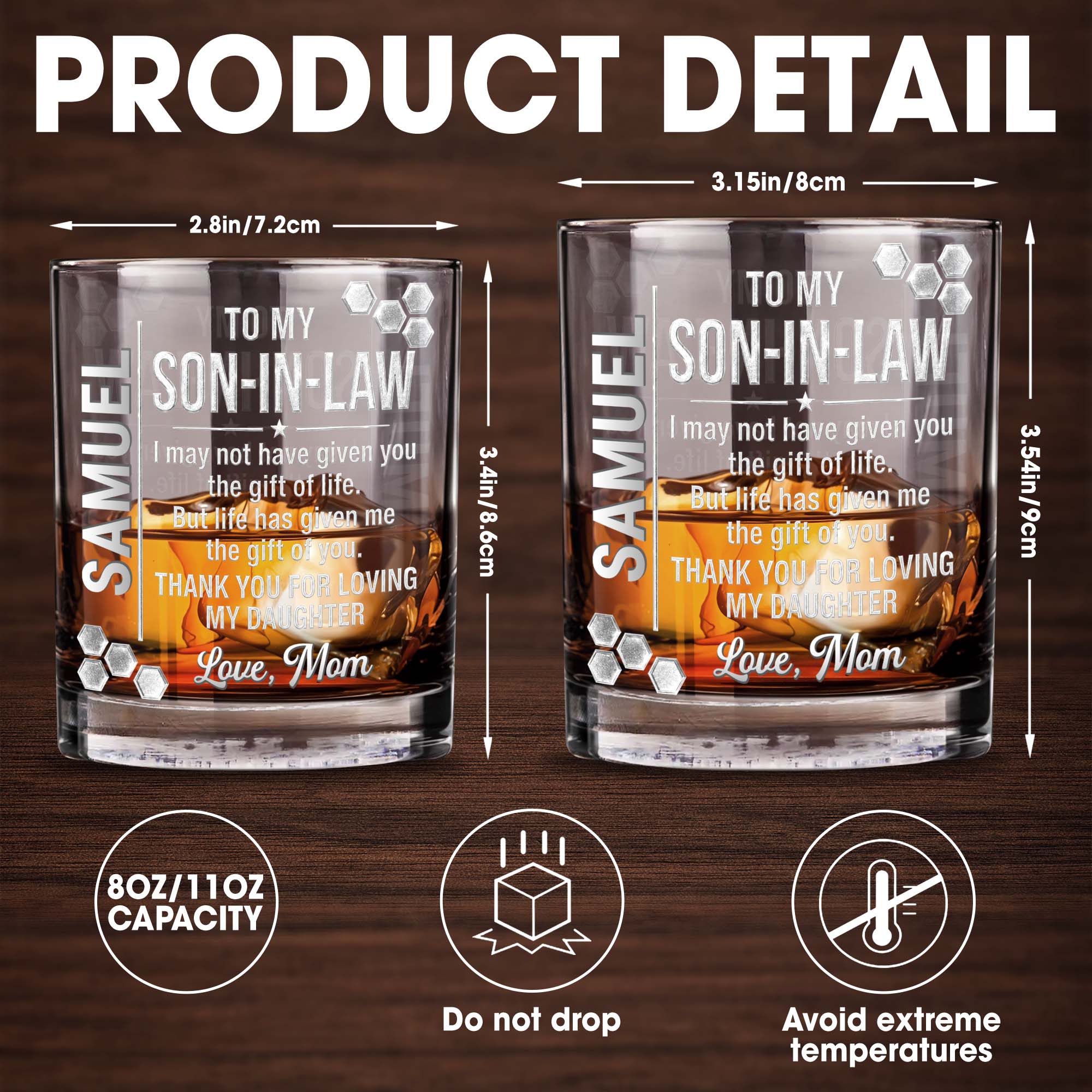 Personalized Whiskey Glass Custom Name Gift for Son-in-Law Whiskey Glass GradoCreations