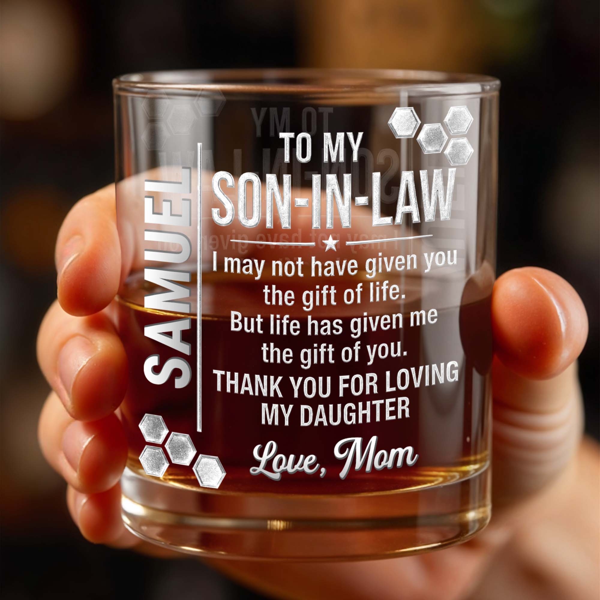 Personalized Whiskey Glass Custom Name Gift for Son-in-Law Whiskey Glass GradoCreations
