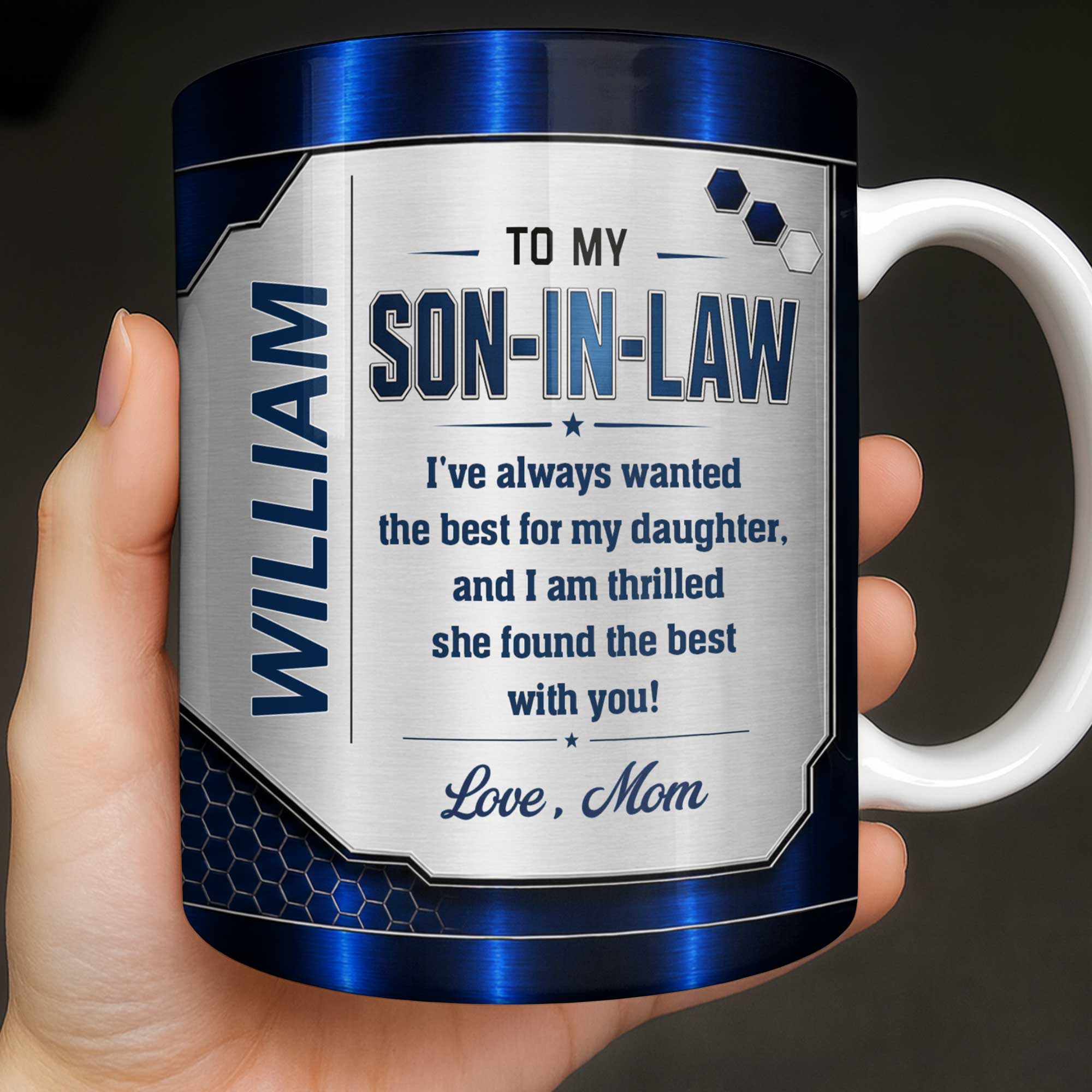 Personalized Custom Coffee Mug Gift for Son-in-Law Metallic Design Edge-to-edge Mug GradoCreations