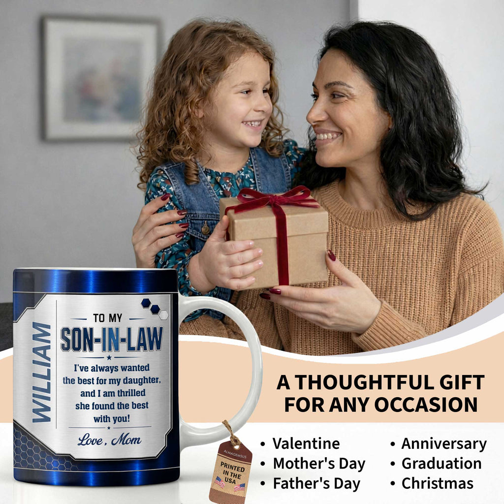 Personalized Custom Coffee Mug Gift for Son-in-Law Metallic Design Edge-to-edge Mug GradoCreations