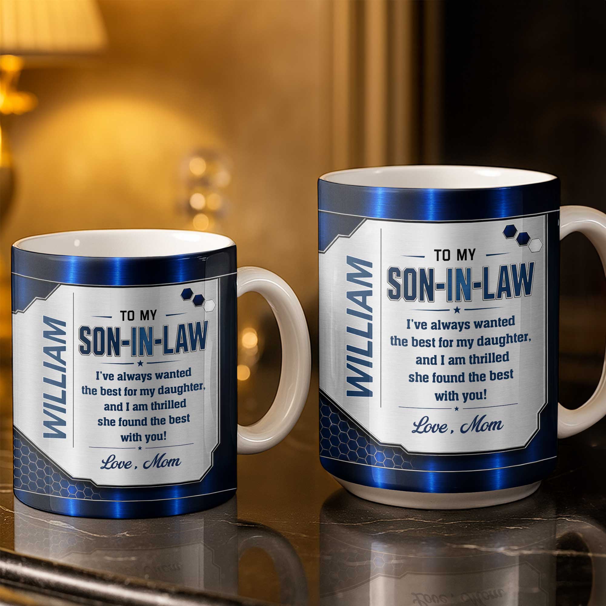 Personalized Custom Coffee Mug Gift for Son-in-Law Metallic Design Edge-to-edge Mug GradoCreations