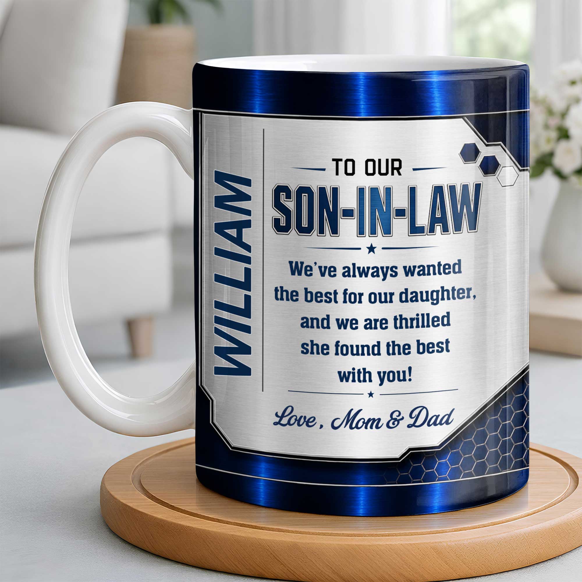 Personalized Custom Coffee Mug Gift for Son-in-Law Metallic Design Edge-to-edge Mug GradoCreations