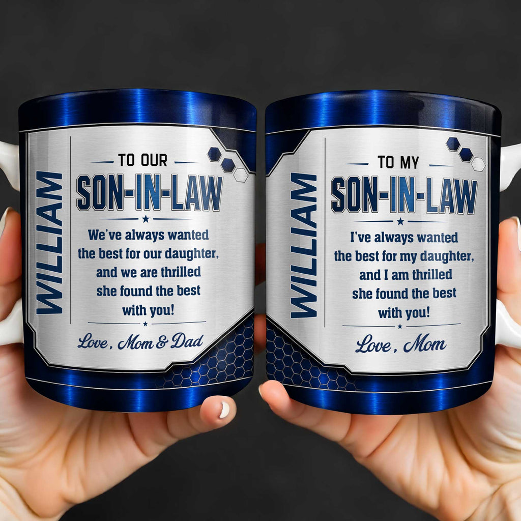 Personalized Custom Coffee Mug Gift for Son-in-Law Metallic Design Edge-to-edge Mug GradoCreations