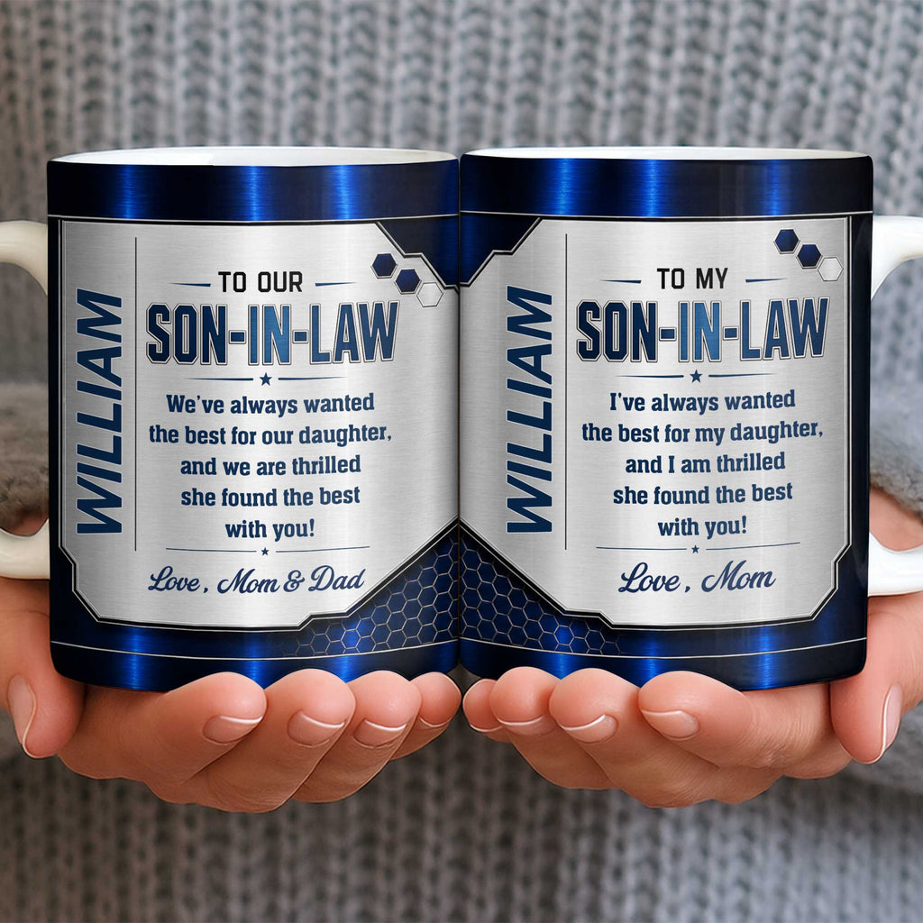 Personalized Custom Coffee Mug Gift for Son-in-Law Metallic Design Edge-to-edge Mug GradoCreations