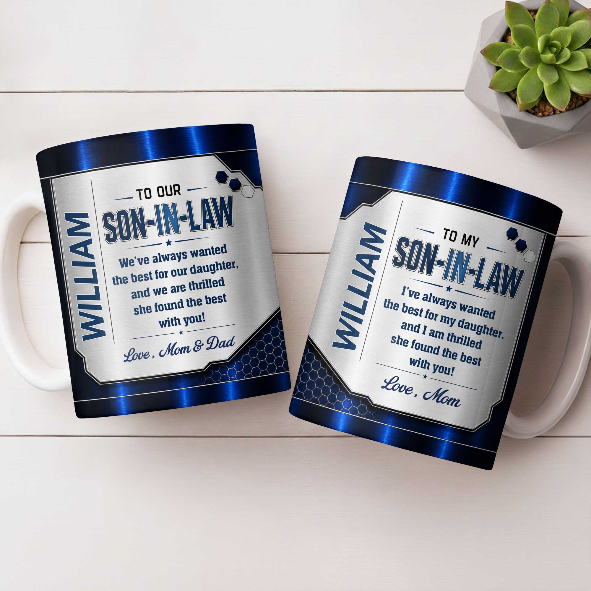Personalized Custom Coffee Mug Gift for Son-in-Law Metallic Design Edge-to-edge Mug GradoCreations
