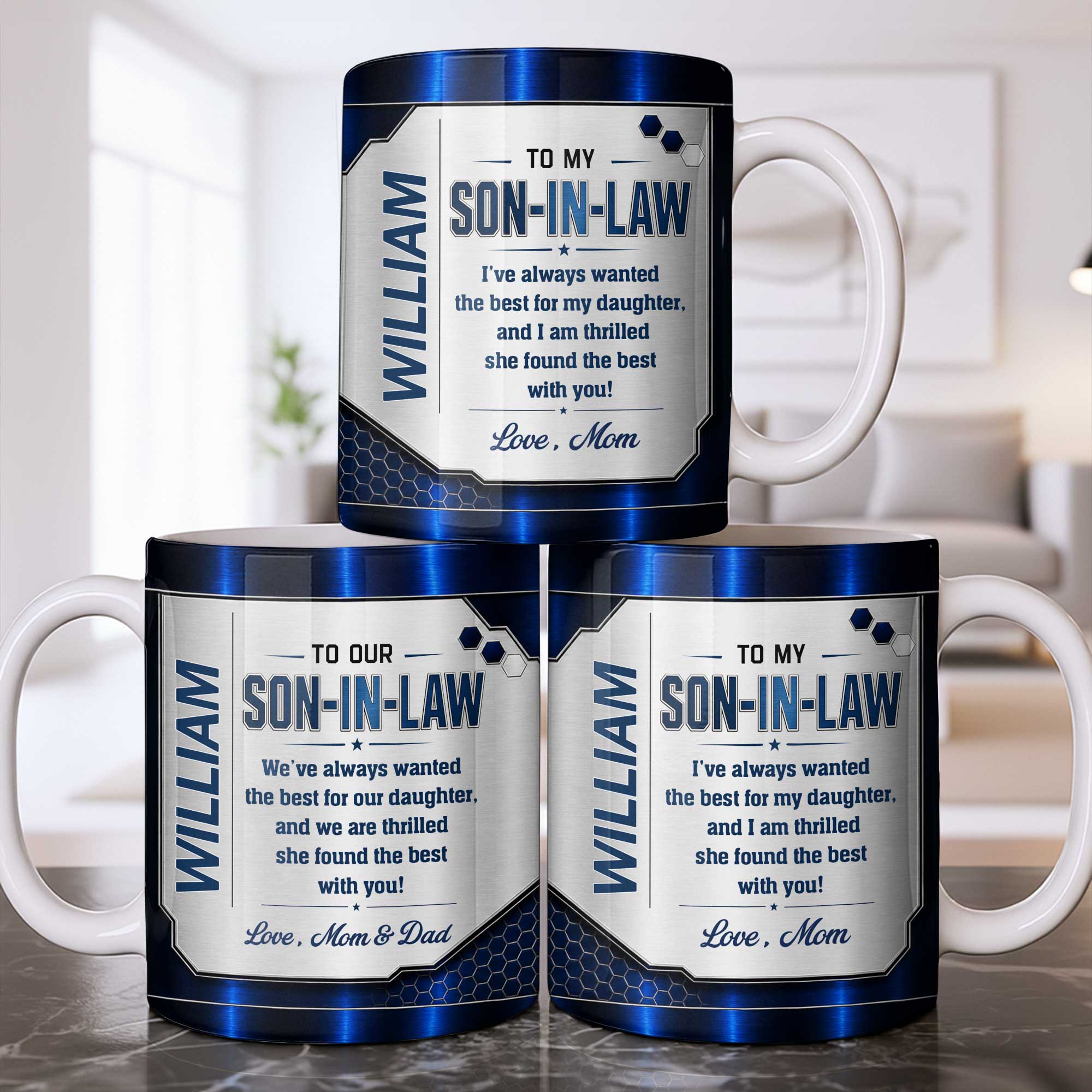 Personalized Custom Coffee Mug Gift for Son-in-Law Metallic Design Edge-to-edge Mug GradoCreations