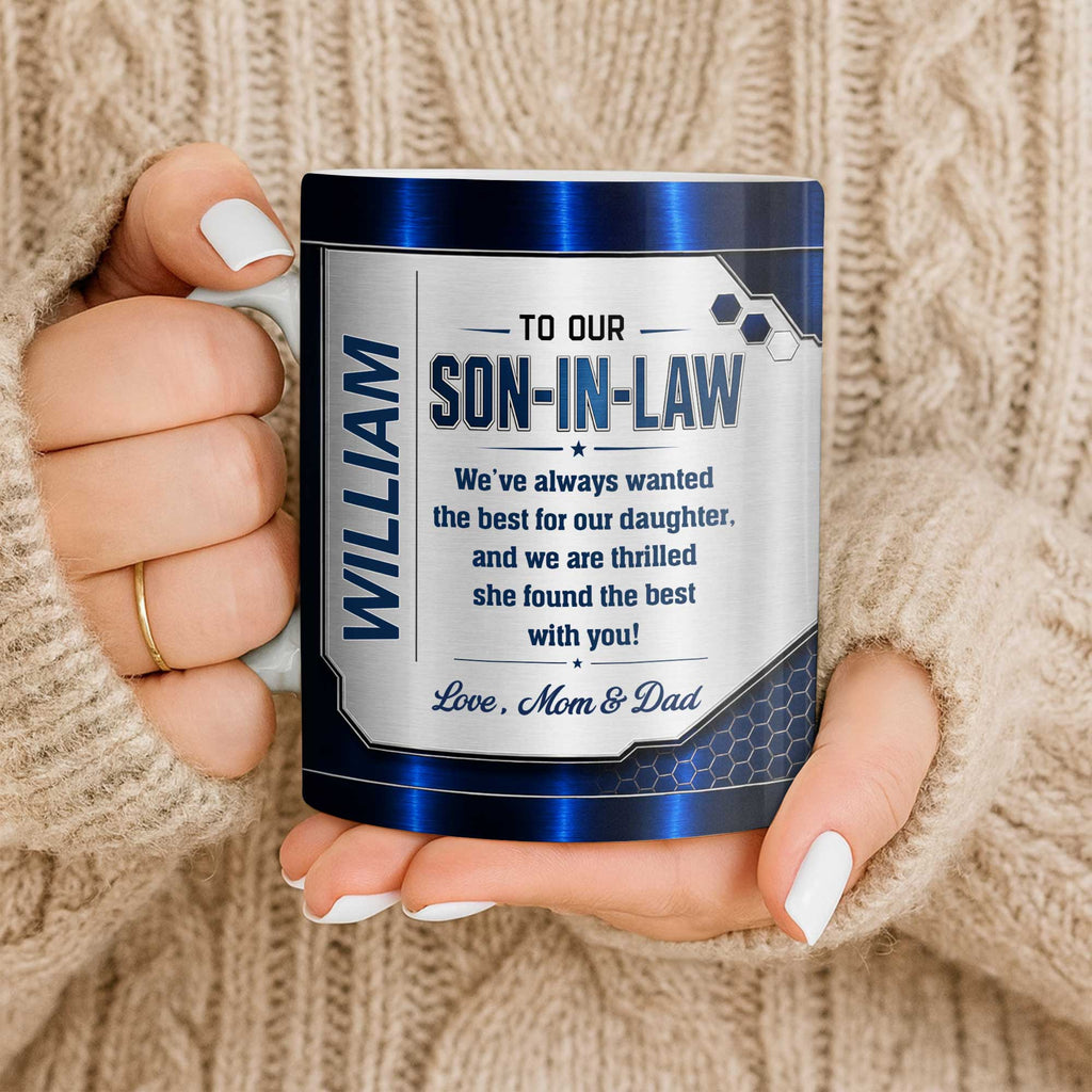 Personalized Custom Coffee Mug Gift for Son-in-Law Metallic Design Edge-to-edge Mug GradoCreations