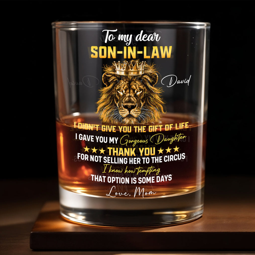 Personalized Crown Whiskey Glass Custom Name Gift for Son-in-Law