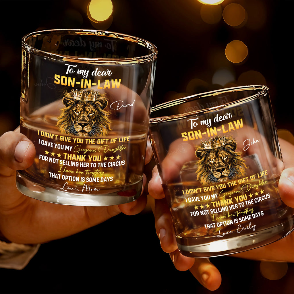Personalized Crown Whiskey Glass Custom Name Gift for Son-in-Law