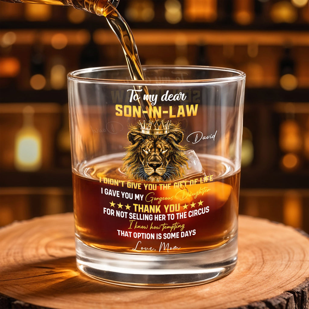 Personalized Crown Whiskey Glass Custom Name Gift for Son-in-Law