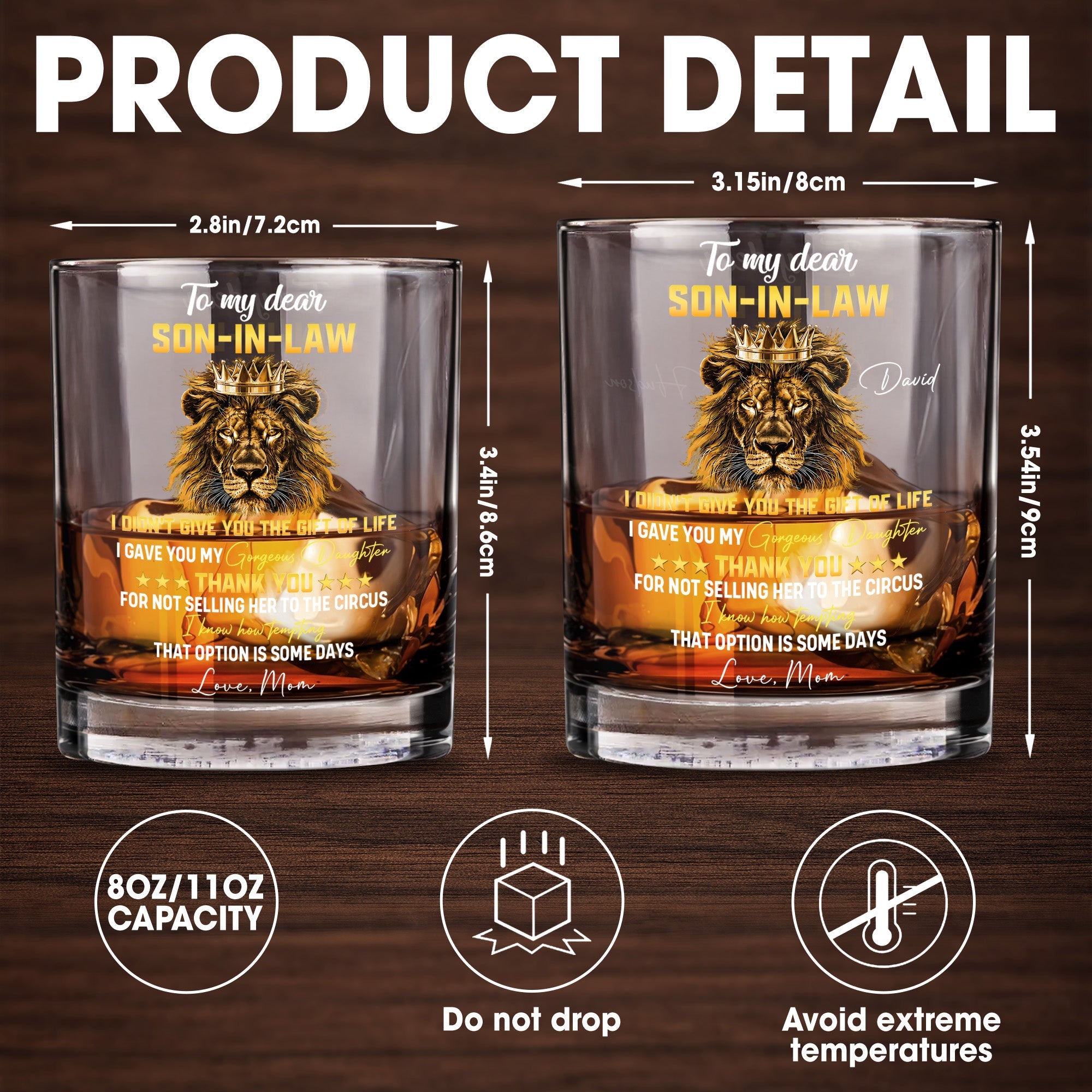 Personalized Crown Whiskey Glass Custom Name Gift for Son-in-Law