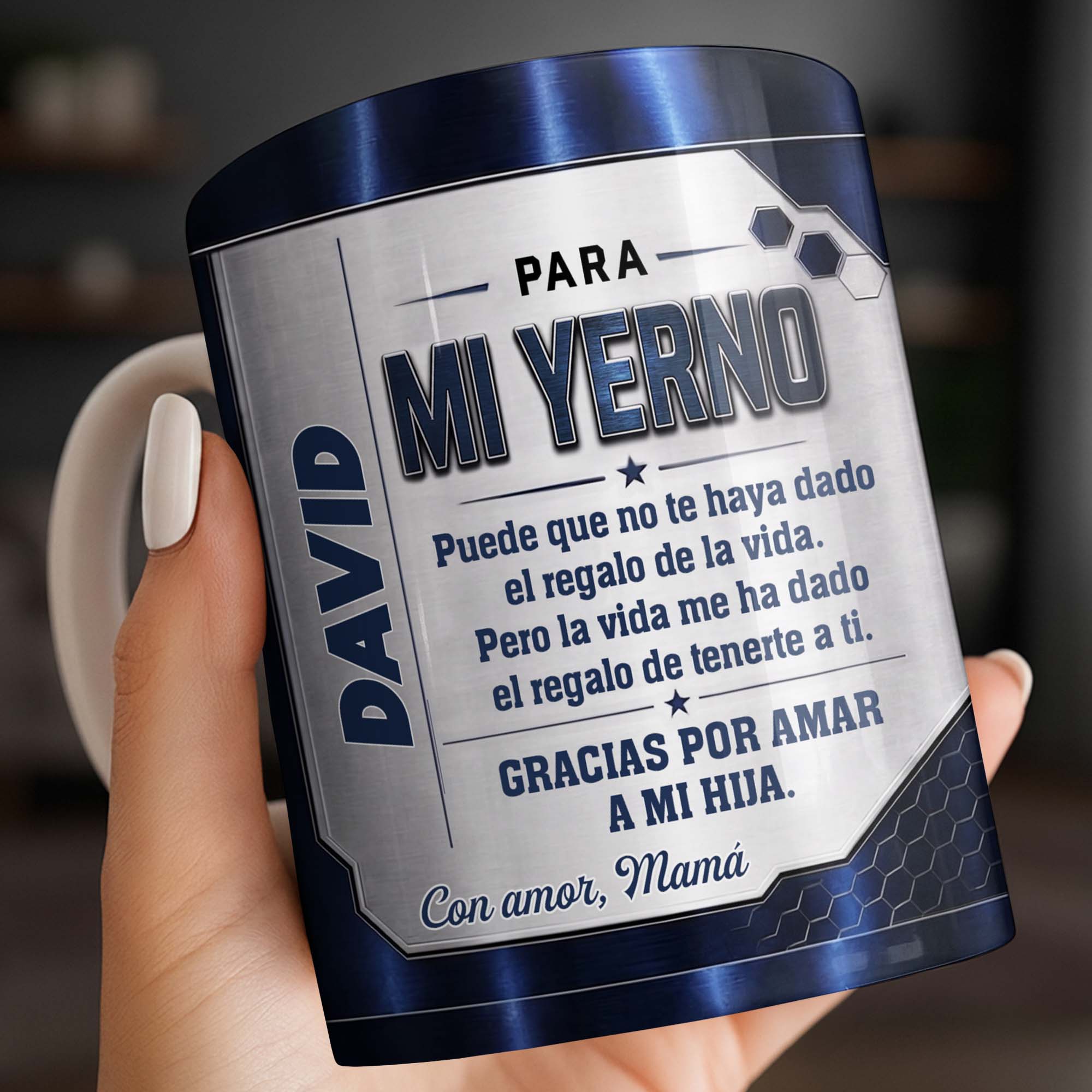 Personalized Metallic Coffee Mug Custom Text Gift for Son-in-Law Edge-to-edge Mug GradoCreations