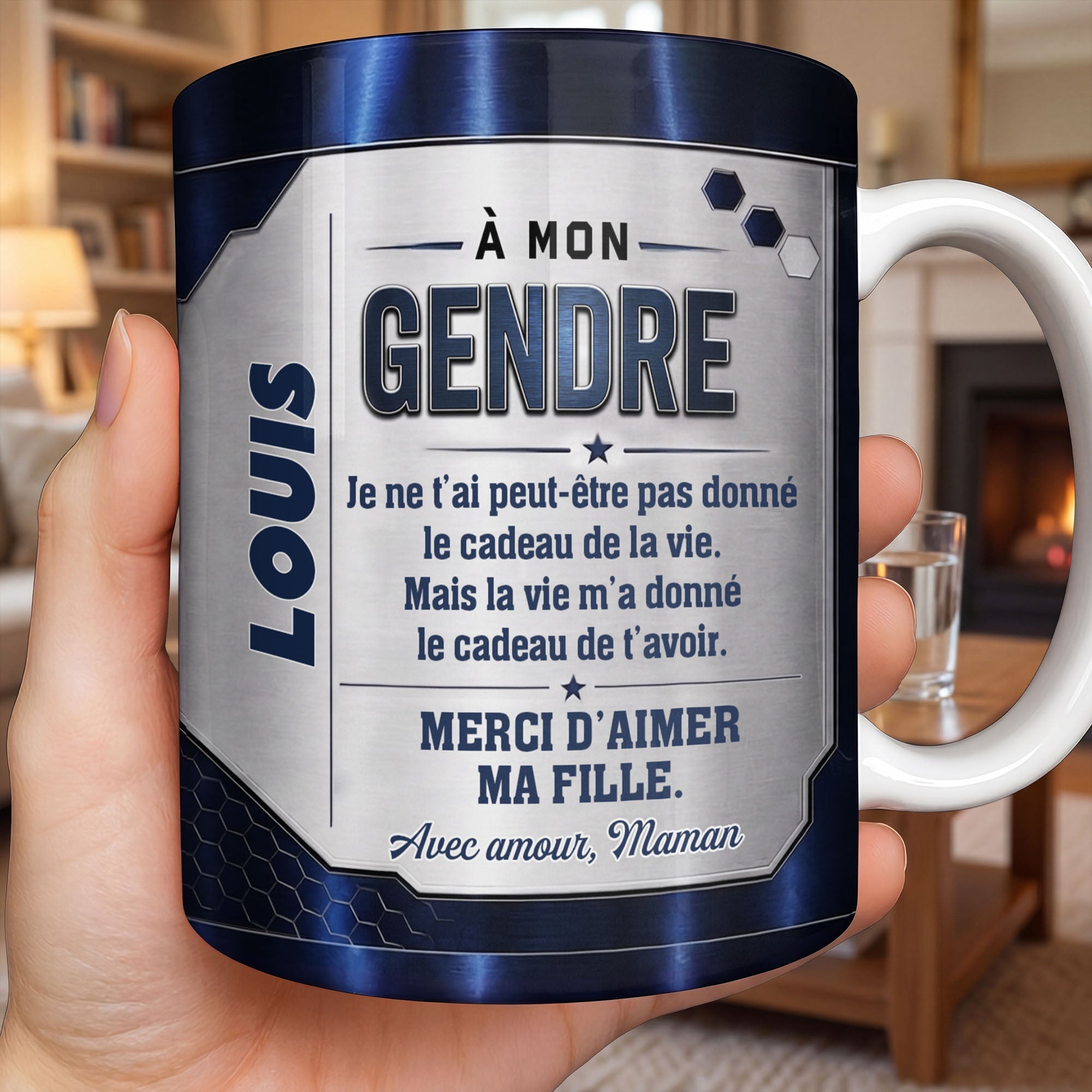 Personalized Blue Metal Texture Coffee Mug Gift for Son-in-Law Edge-to-edge Mug GradoCreations