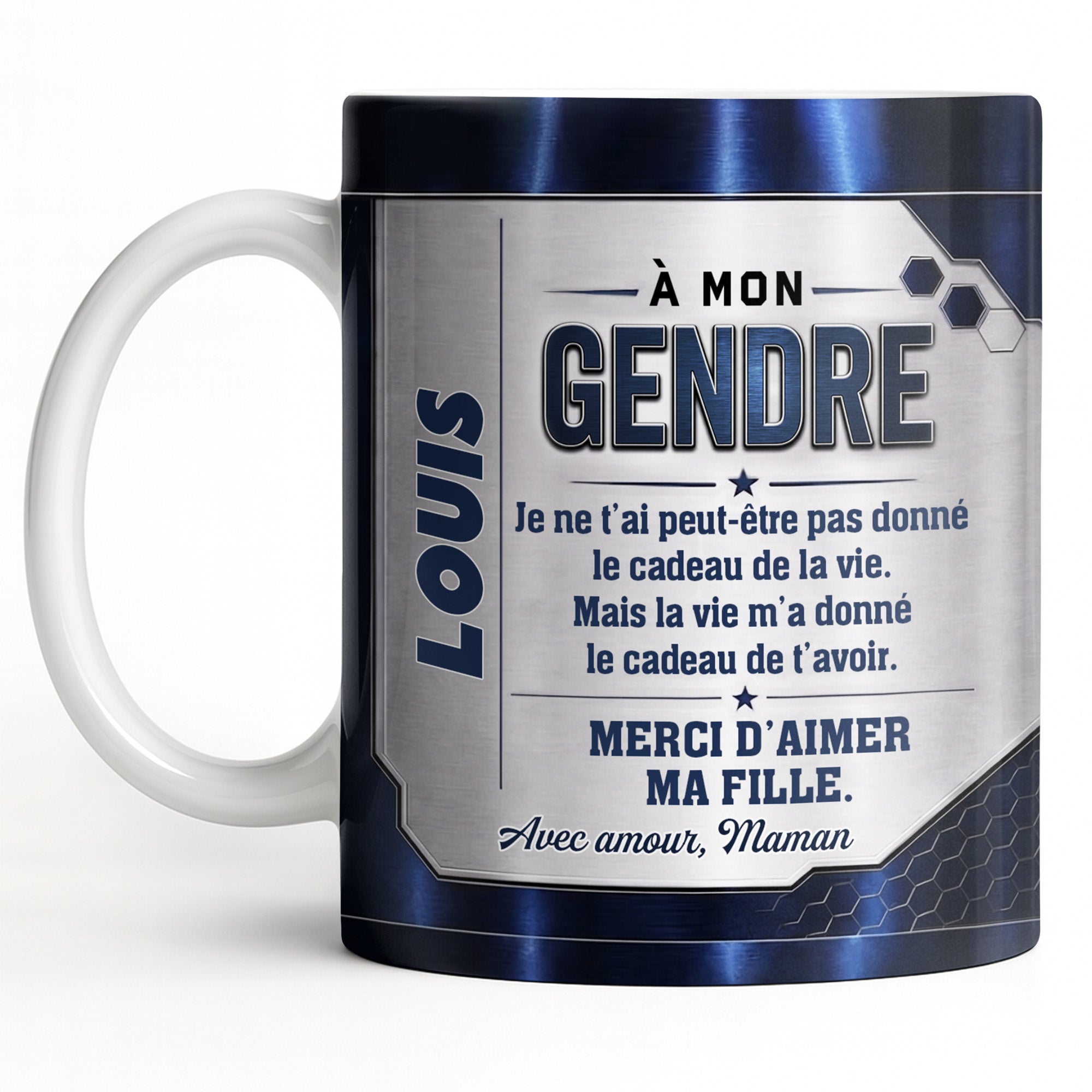 Personalized Blue Metal Texture Coffee Mug Gift for Son-in-Law Edge-to-edge Mug GradoCreations
