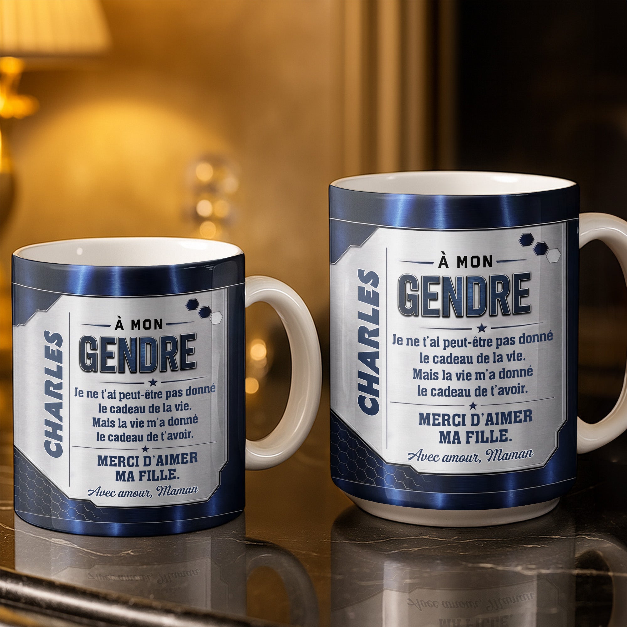 Personalized Blue Metal Texture Coffee Mug Gift for Son-in-Law Edge-to-edge Mug GradoCreations
