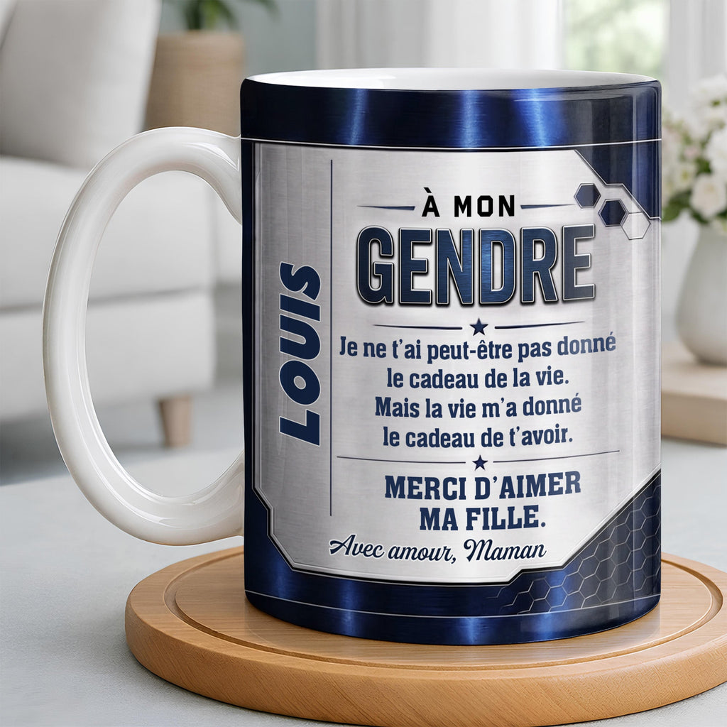 Personalized Blue Metal Texture Coffee Mug Gift for Son-in-Law Edge-to-edge Mug GradoCreations