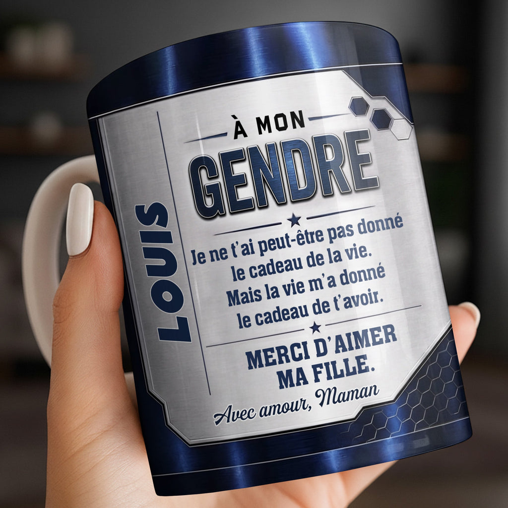 Personalized Blue Metal Texture Coffee Mug Gift for Son-in-Law Edge-to-edge Mug GradoCreations