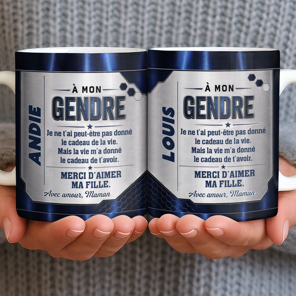 Personalized Blue Metal Texture Coffee Mug Gift for Son-in-Law Edge-to-edge Mug GradoCreations
