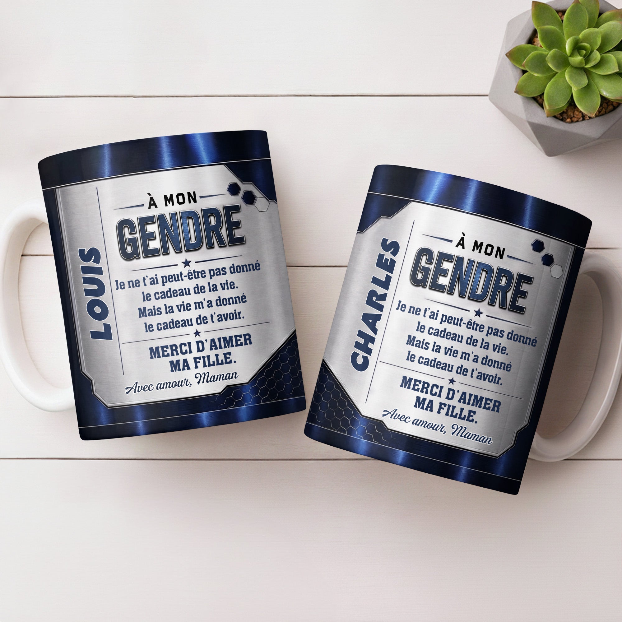 Personalized Blue Metal Texture Coffee Mug Gift for Son-in-Law Edge-to-edge Mug GradoCreations