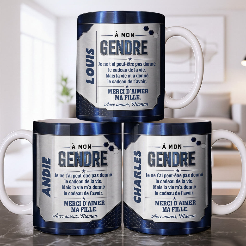 Personalized Blue Metal Texture Coffee Mug Gift for Son-in-Law Edge-to-edge Mug GradoCreations