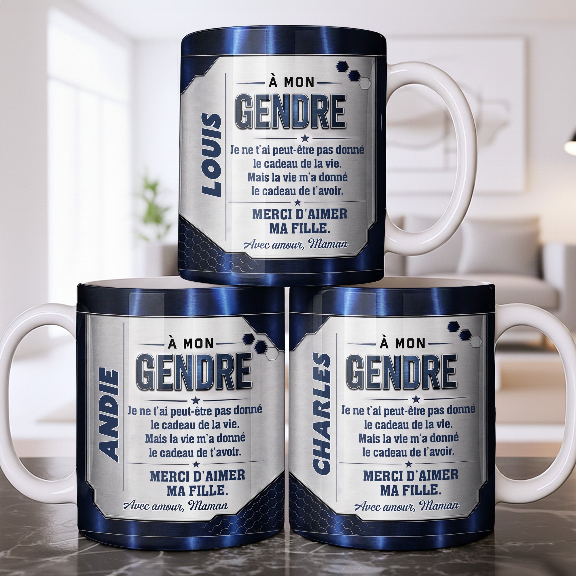 Personalized Blue Metal Texture Coffee Mug Gift for Son-in-Law Edge-to-edge Mug GradoCreations