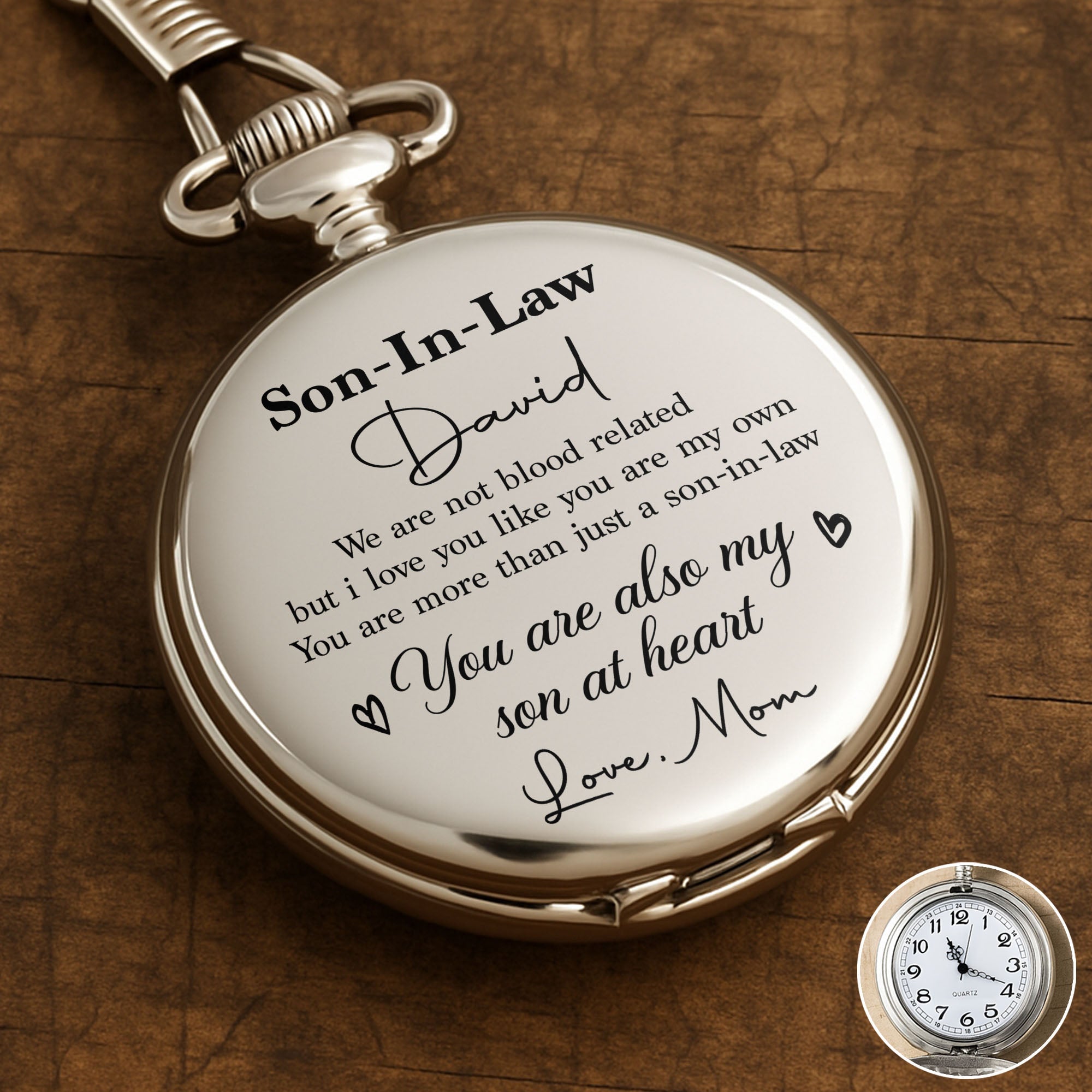 Personalized Silver Pocket Watch Custom Engraved Gift for Son-in-Law Pocket Watch GradoCreations
