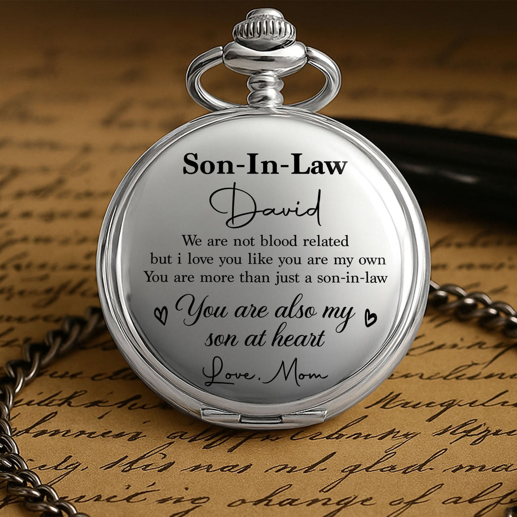 Personalized Silver Pocket Watch Custom Engraved Gift for Son-in-Law Pocket Watch GradoCreations