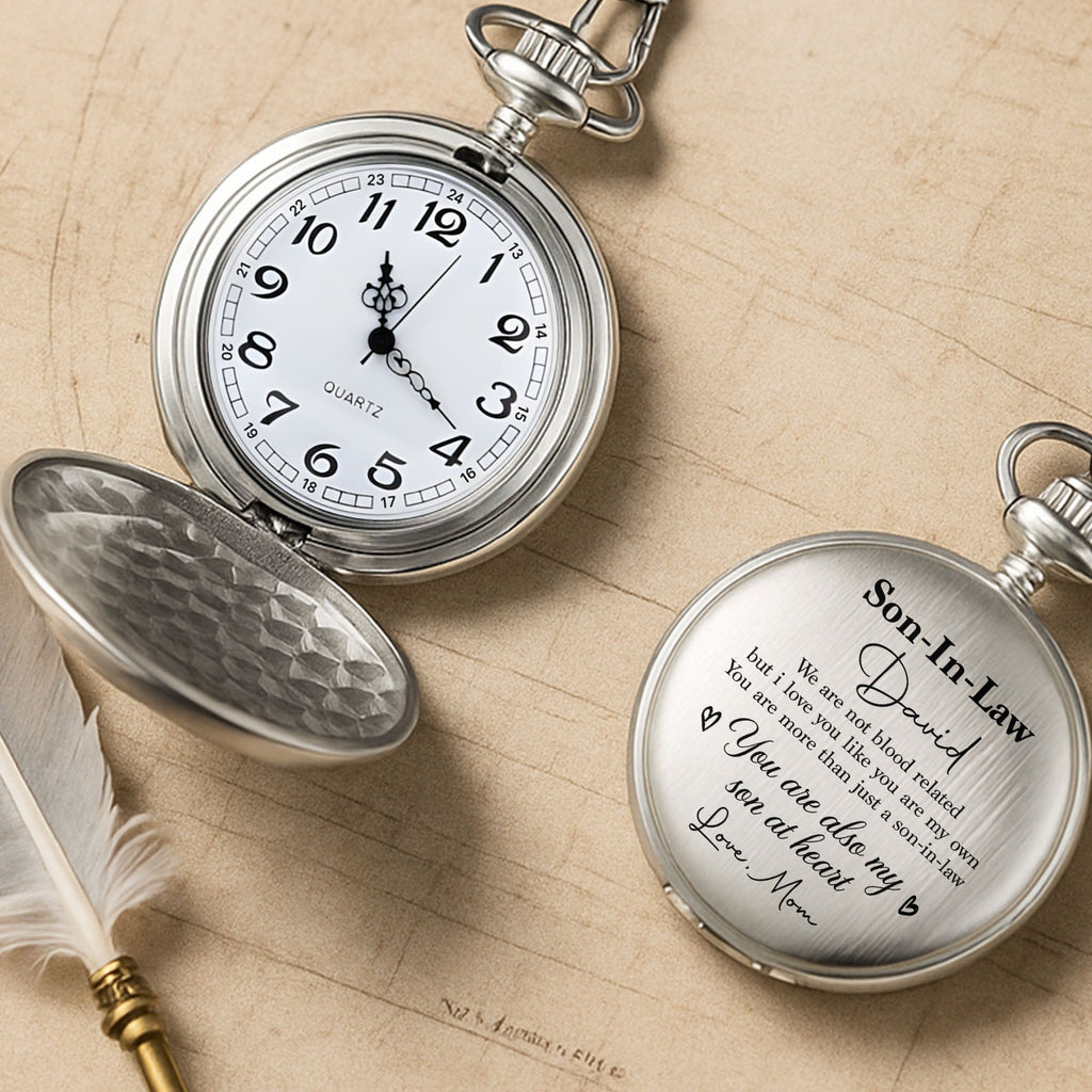 Personalized Silver Pocket Watch Custom Engraved Gift for Son-in-Law Pocket Watch GradoCreations
