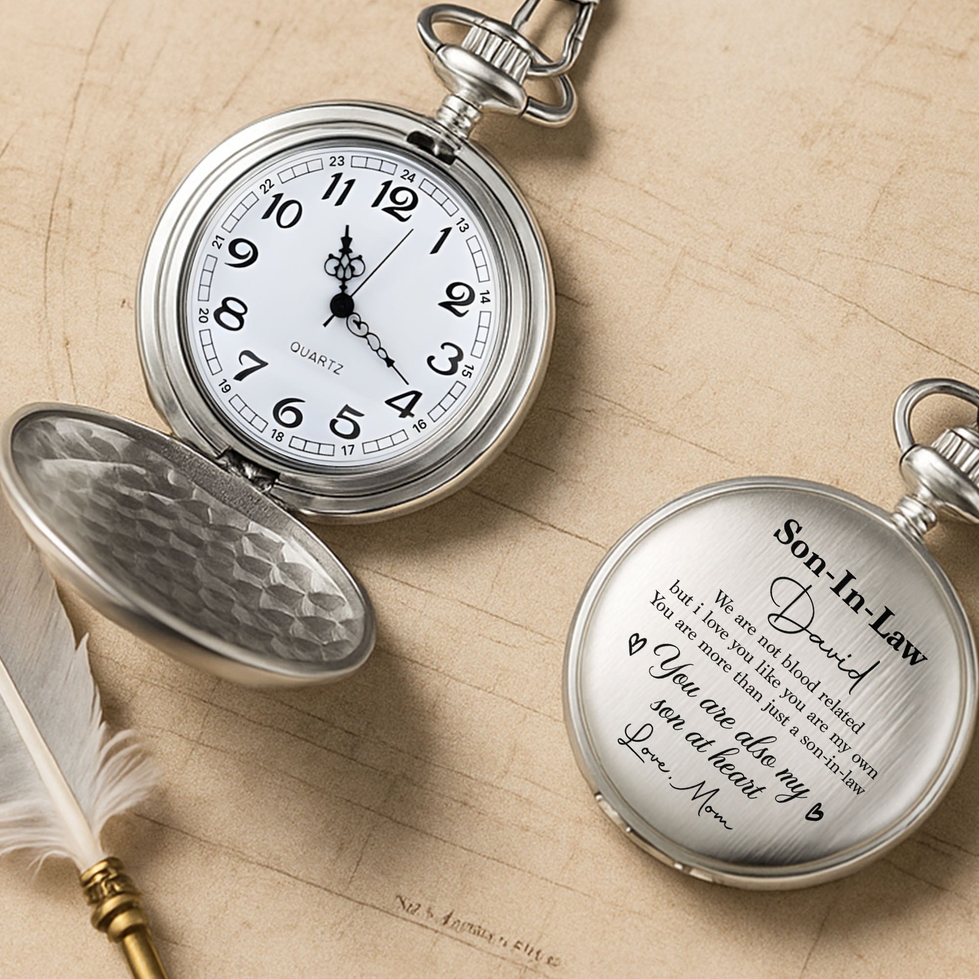 Personalized Silver Pocket Watch Custom Engraved Gift for Son-in-Law Pocket Watch GradoCreations