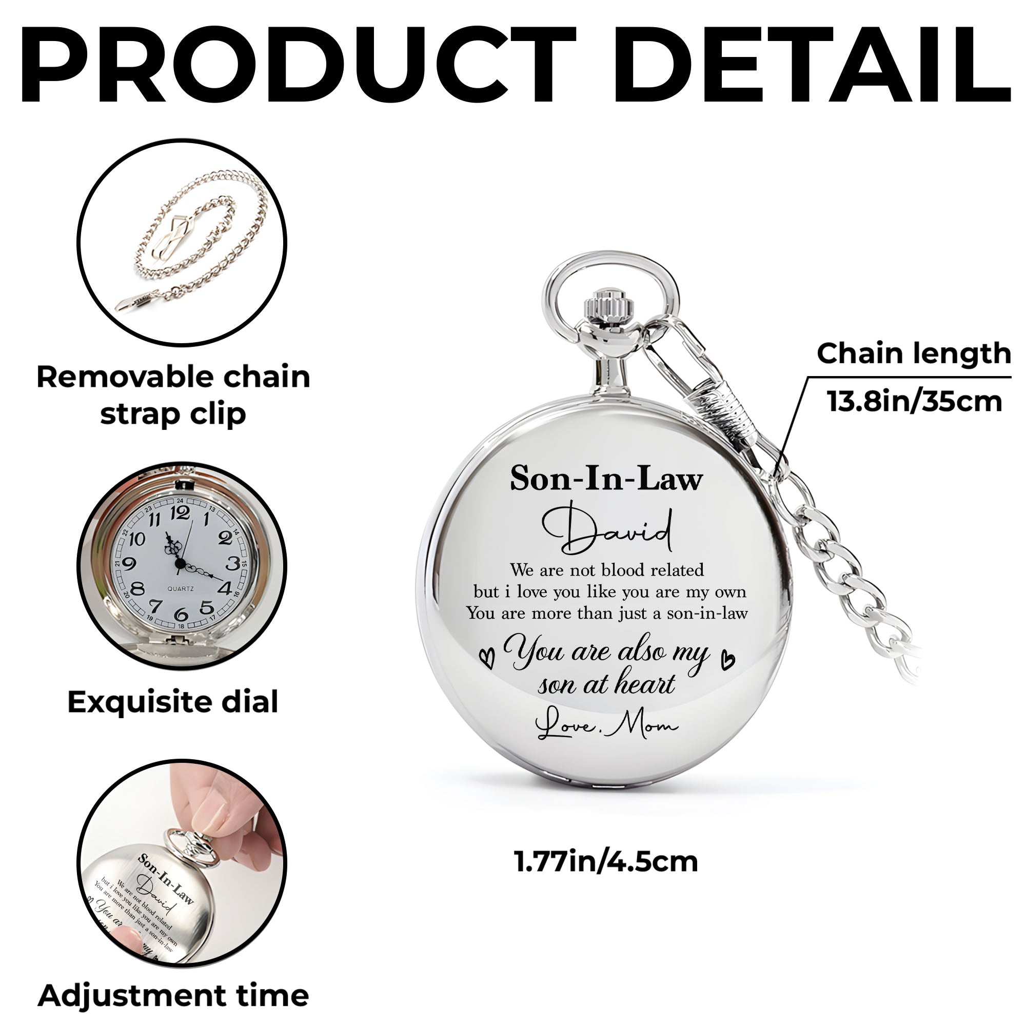 Personalized Silver Pocket Watch Custom Engraved Gift for Son-in-Law Pocket Watch GradoCreations