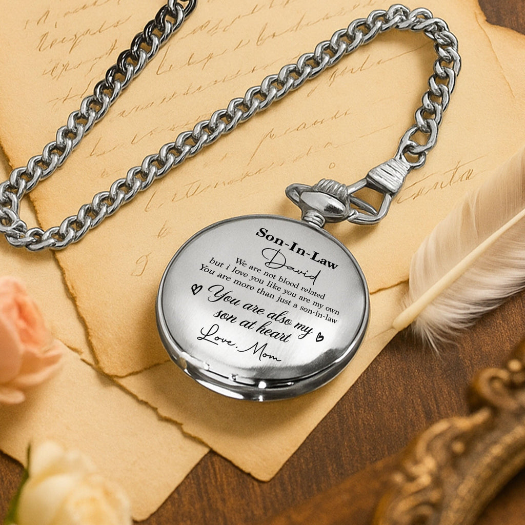 Personalized Silver Pocket Watch Custom Engraved Gift for Son-in-Law Pocket Watch GradoCreations