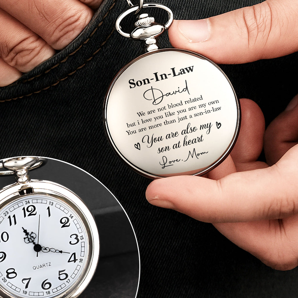 Personalized Silver Pocket Watch Custom Engraved Gift for Son-in-Law Pocket Watch GradoCreations