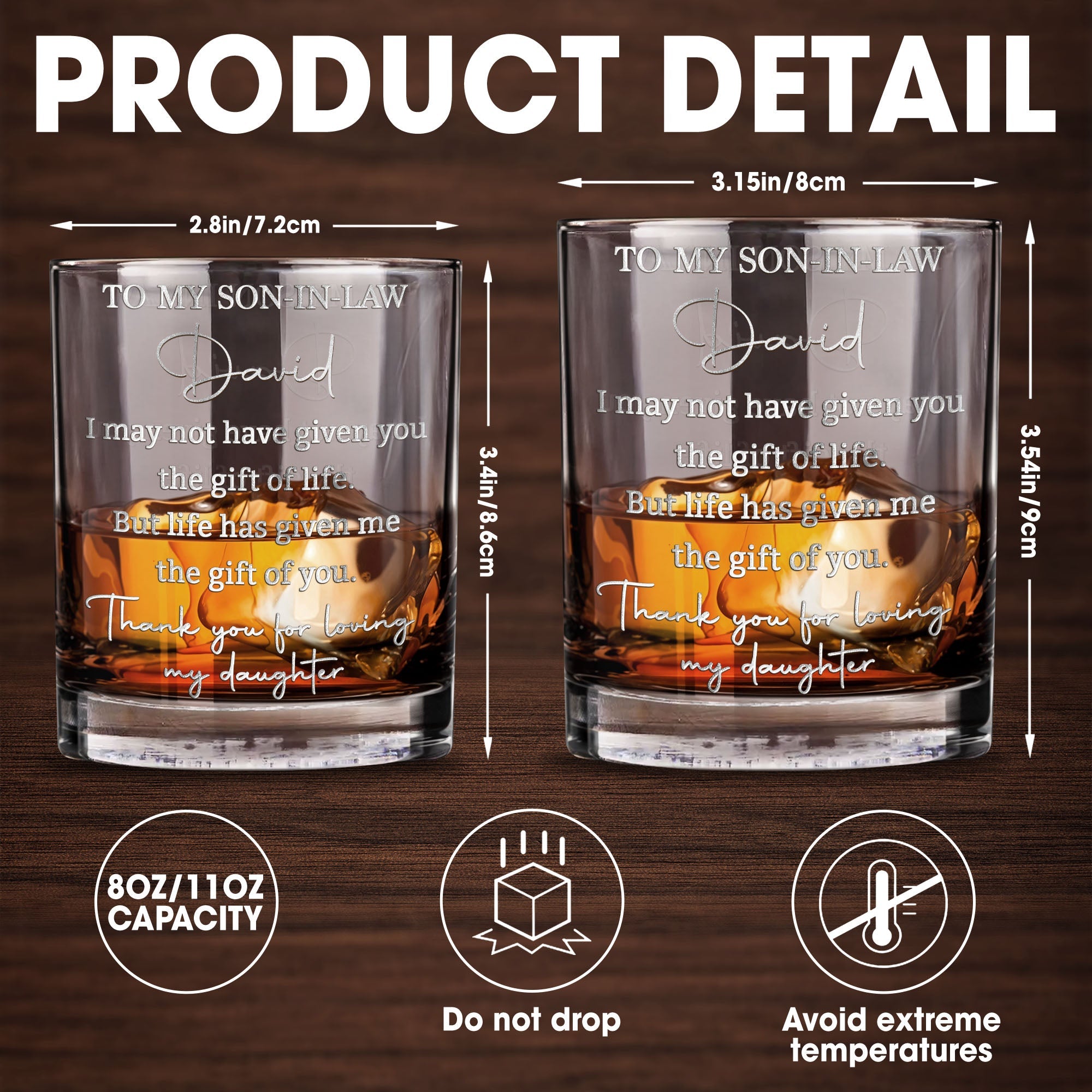 Personalized Whiskey Glass Engraved Gift for Son-in-Law Whiskey Glass GradoCreations