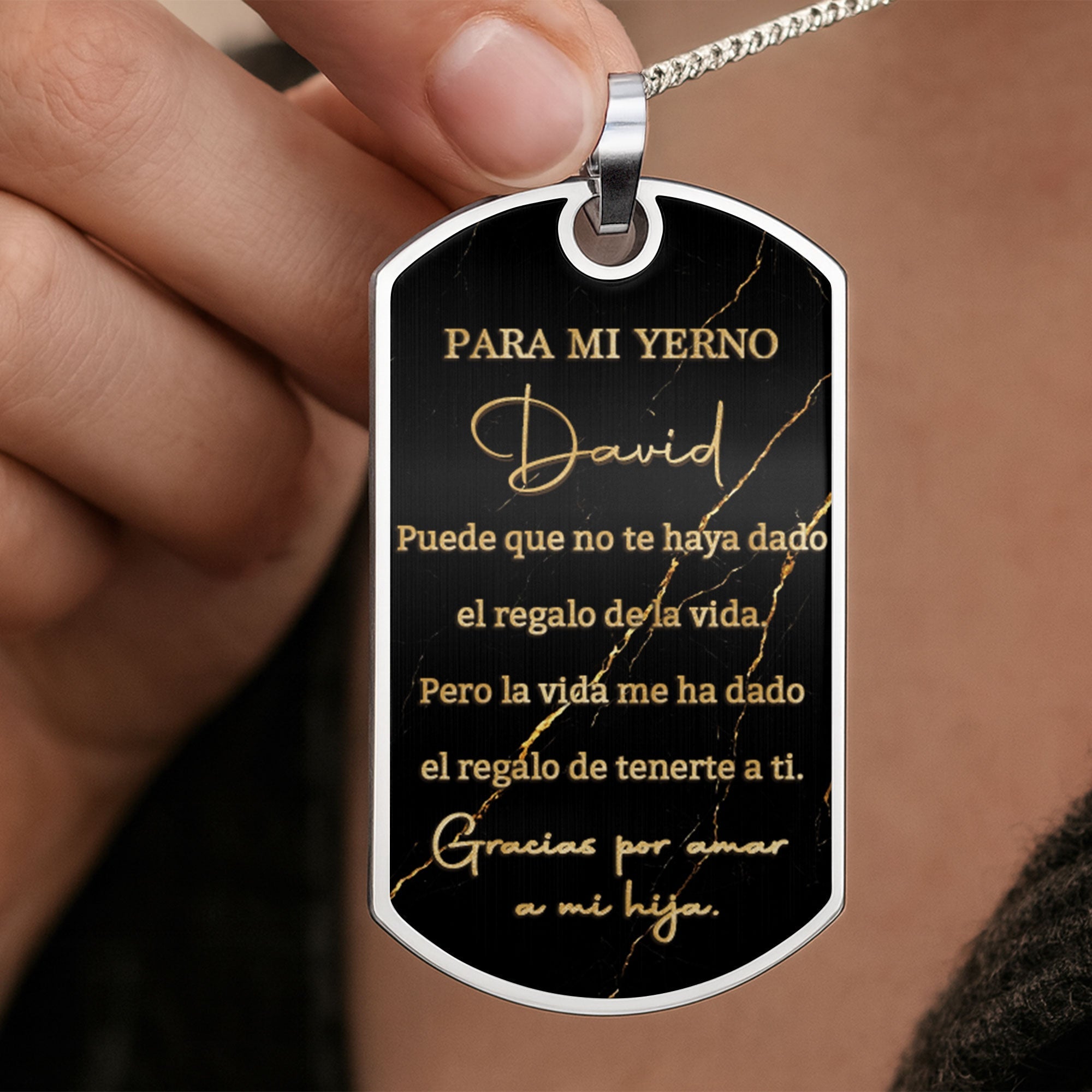 Personalized Gold Marble Dog Tag Necklace Custom Keepsake Gift for Son-in-Law Dog Tag Necklace GradoCreations