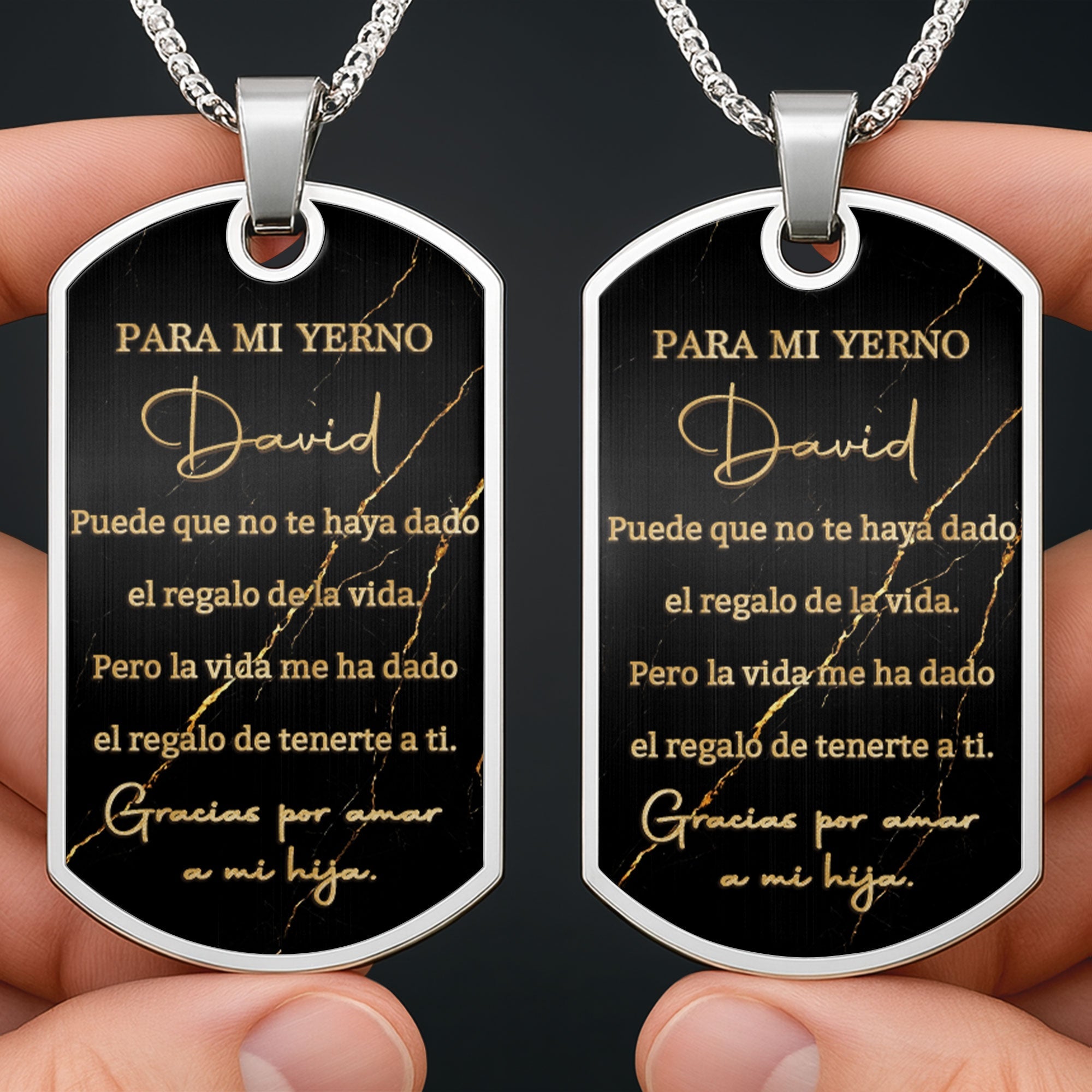 Personalized Gold Marble Dog Tag Necklace Custom Keepsake Gift for Son-in-Law Dog Tag Necklace GradoCreations