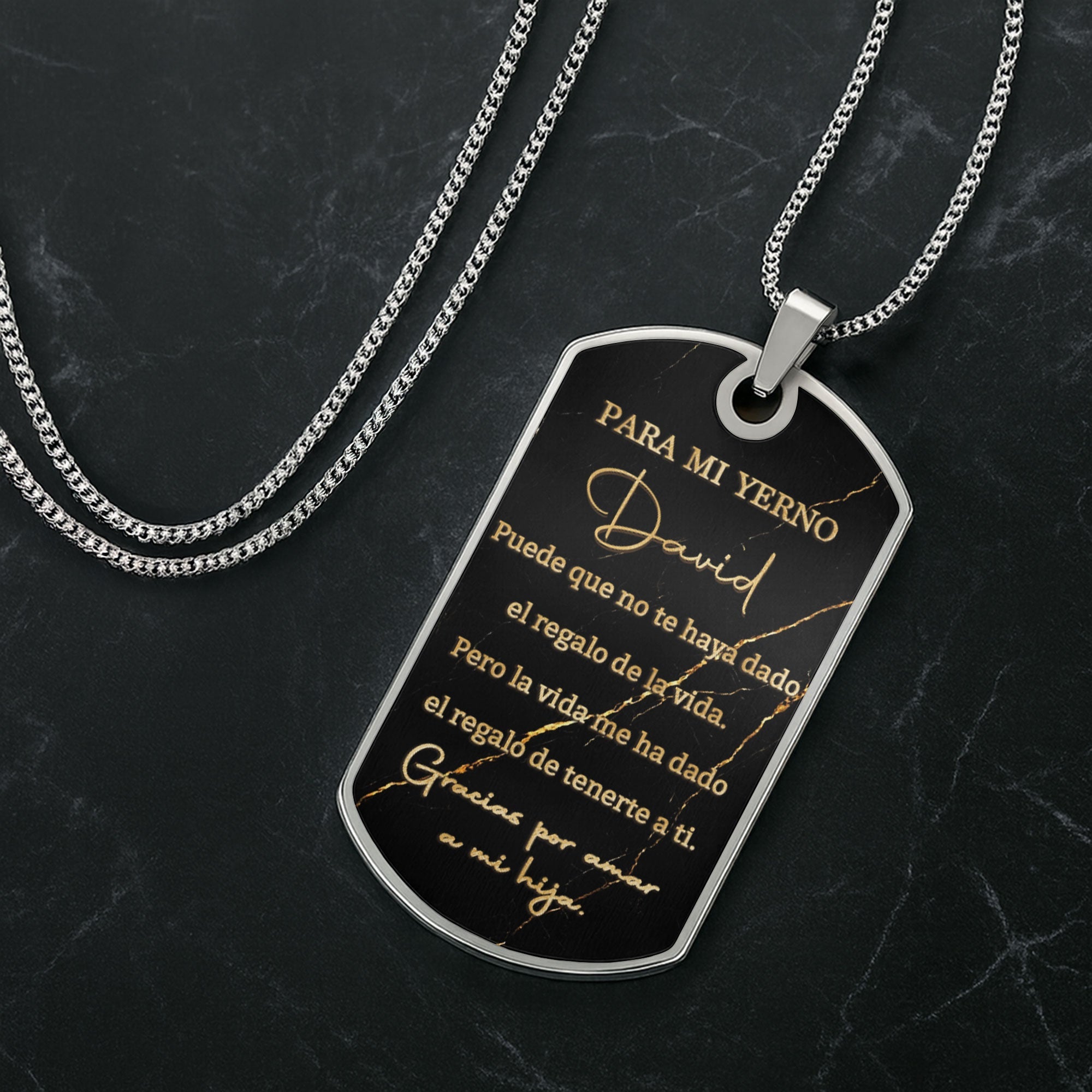 Personalized Gold Marble Dog Tag Necklace Custom Keepsake Gift for Son-in-Law Dog Tag Necklace GradoCreations