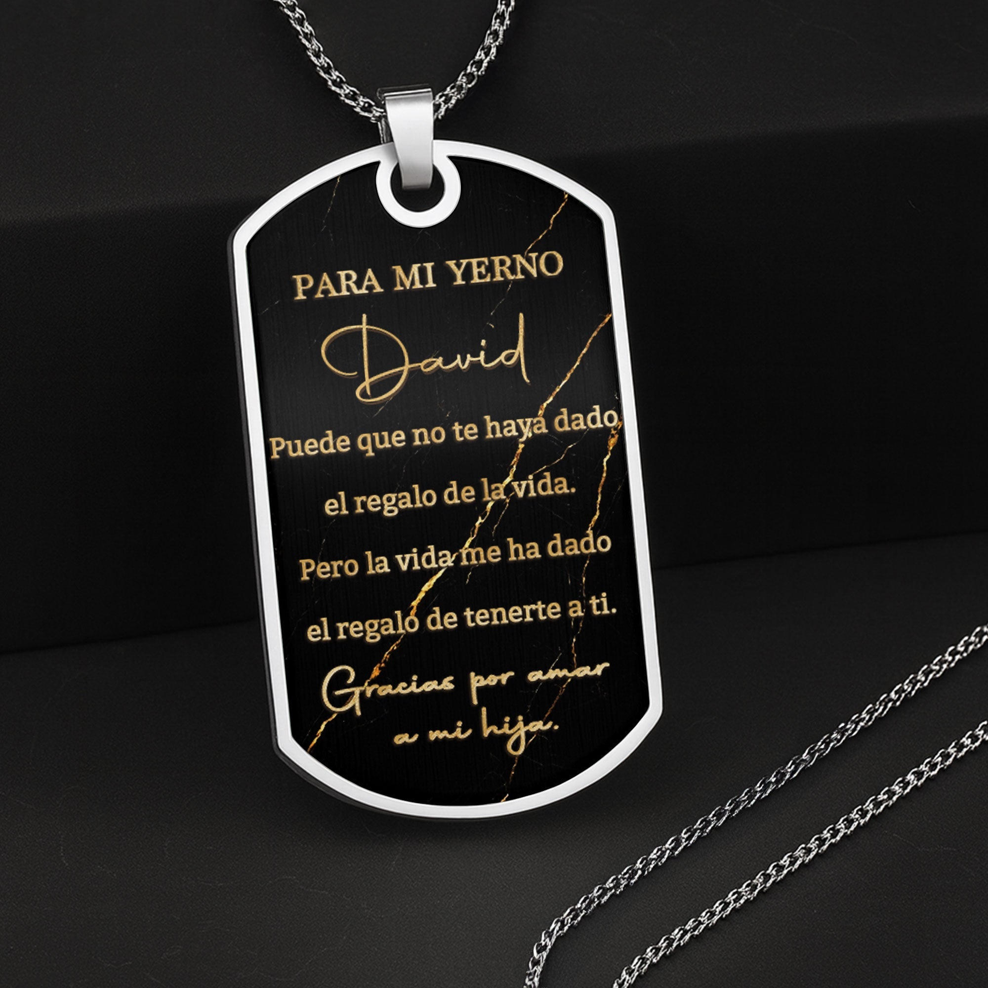 Personalized Gold Marble Dog Tag Necklace Custom Keepsake Gift for Son-in-Law Dog Tag Necklace GradoCreations