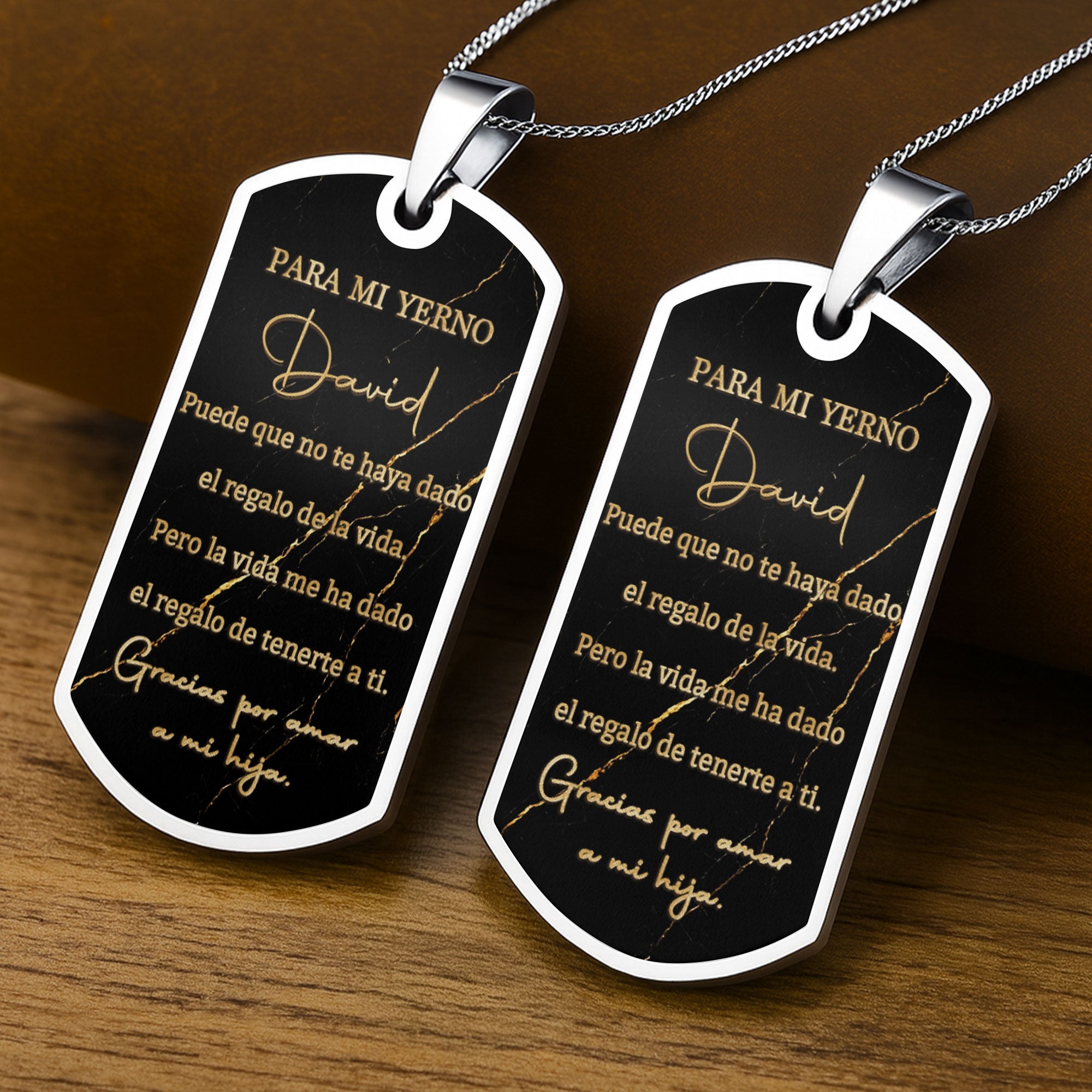 Personalized Gold Marble Dog Tag Necklace Custom Keepsake Gift for Son-in-Law Dog Tag Necklace GradoCreations