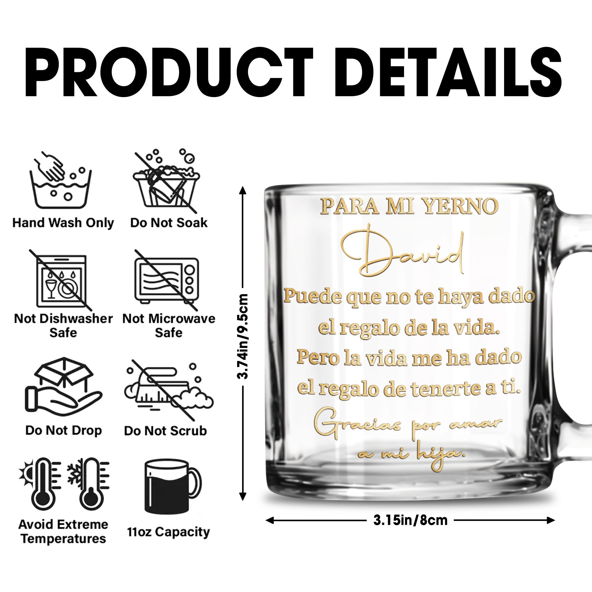 Personalized Custom Glass Mug Unique Gift for Son-in-Law Glass Mug GradoCreations